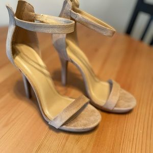 Nude faux suede pumps